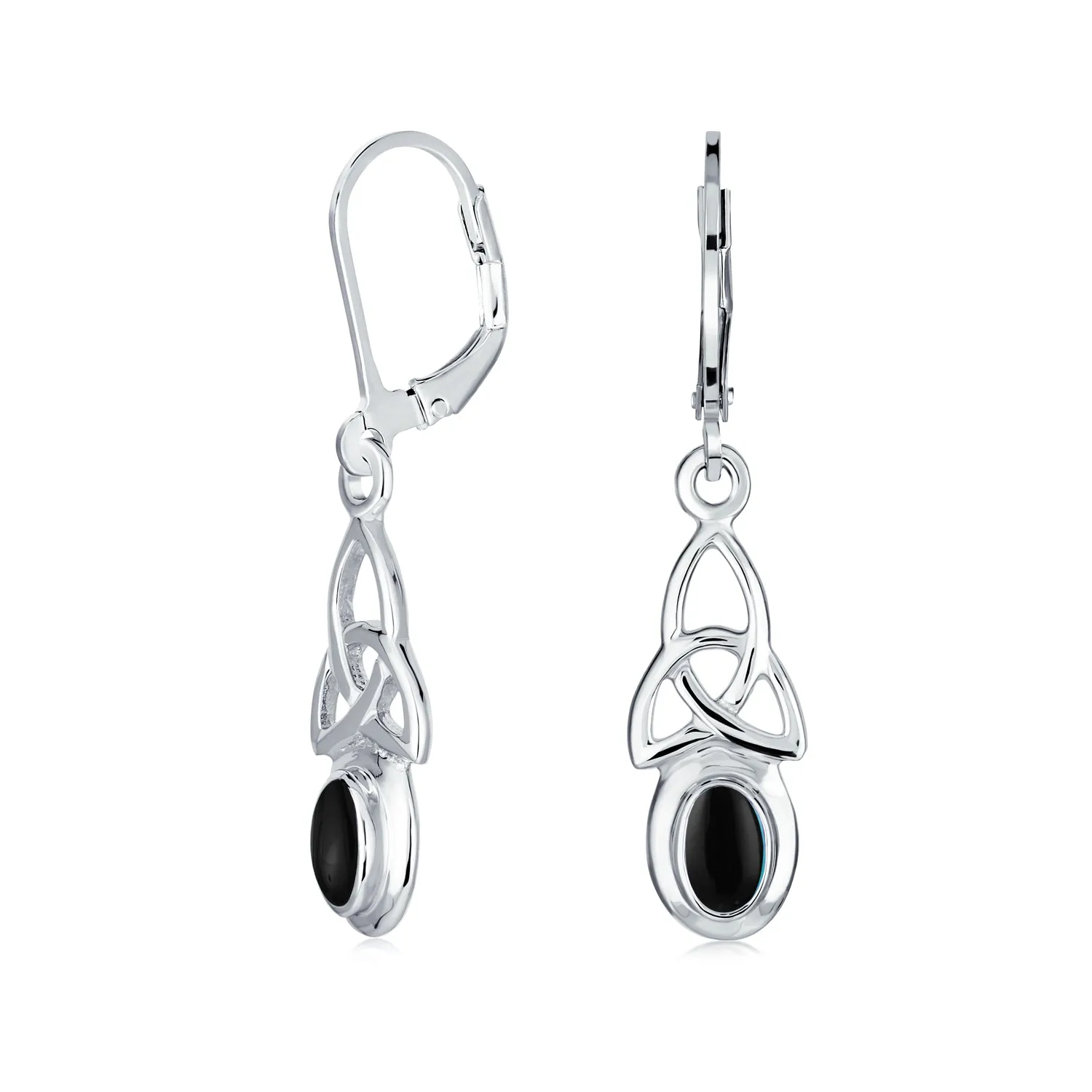 Love Knot Oval Bezel Gemstone Dangle Earrings Celtic Western Jewelry  Silver