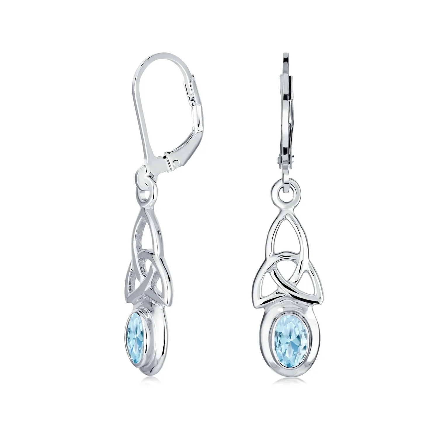 Love Knot Oval Bezel Gemstone Dangle Earrings Celtic Western Jewelry  Silver