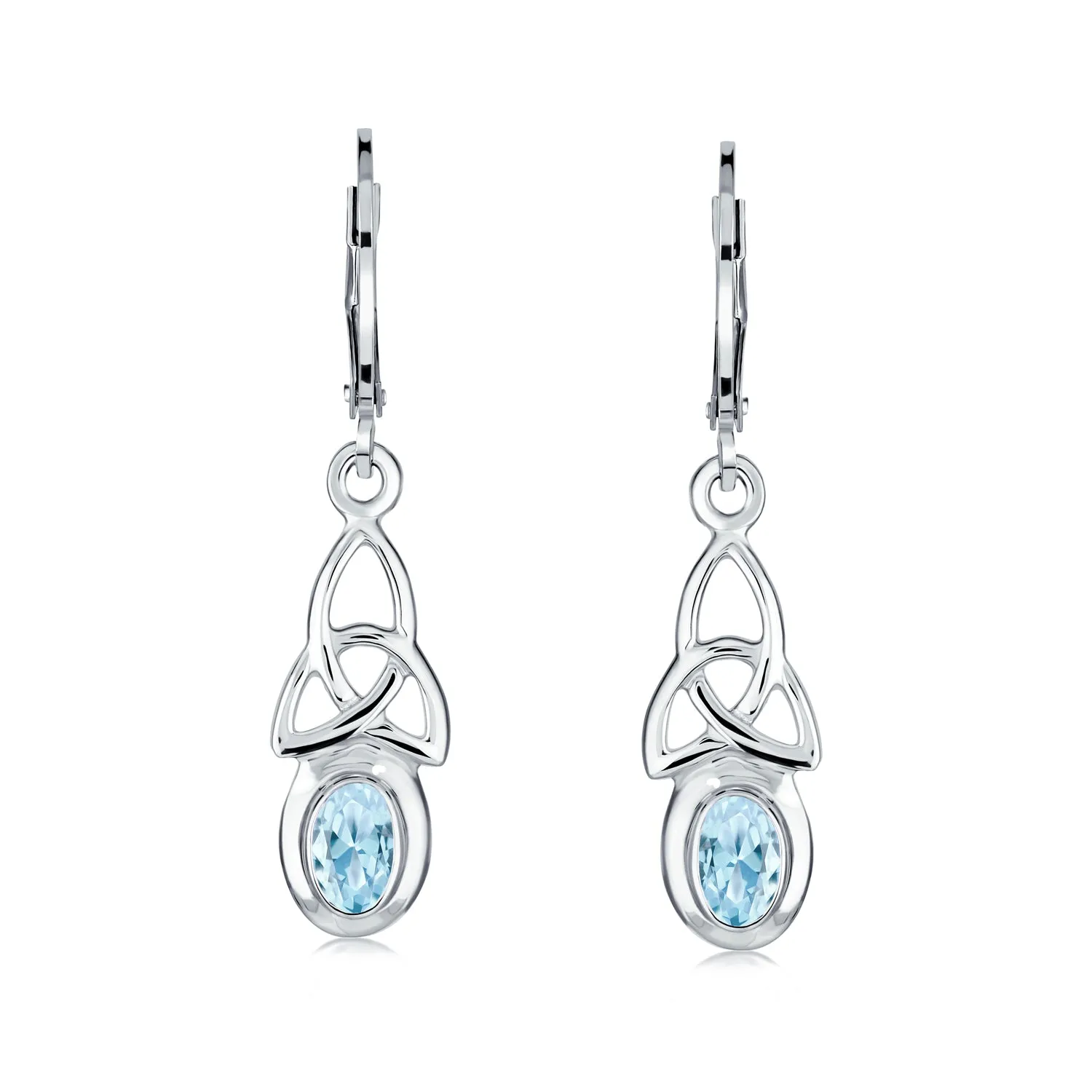 Love Knot Oval Bezel Gemstone Dangle Earrings Celtic Western Jewelry  Silver