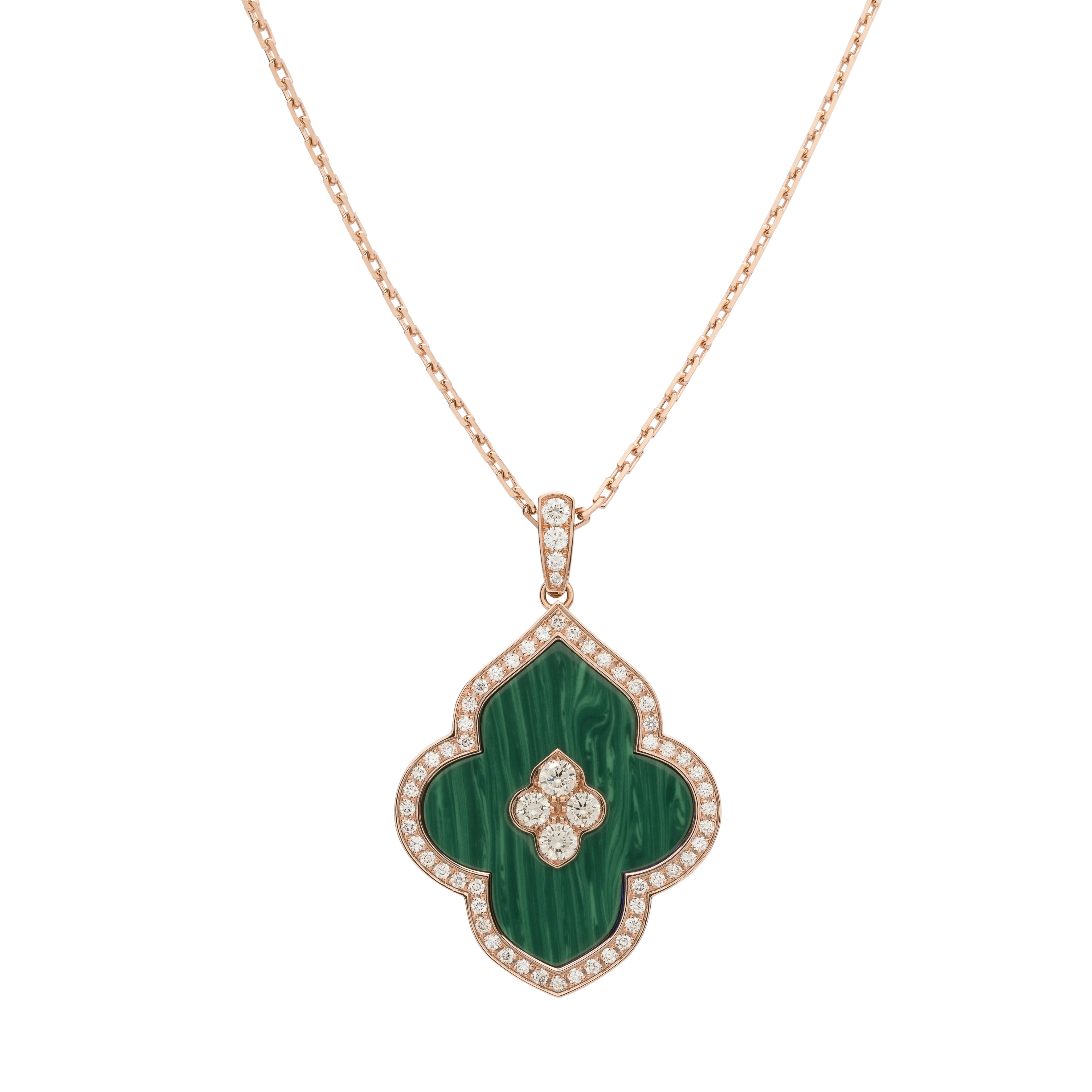 LUCE COLOUR - PENDANT SEMI PAVE ROSE GOLD MALACHITE & 4 DIAMONDS L