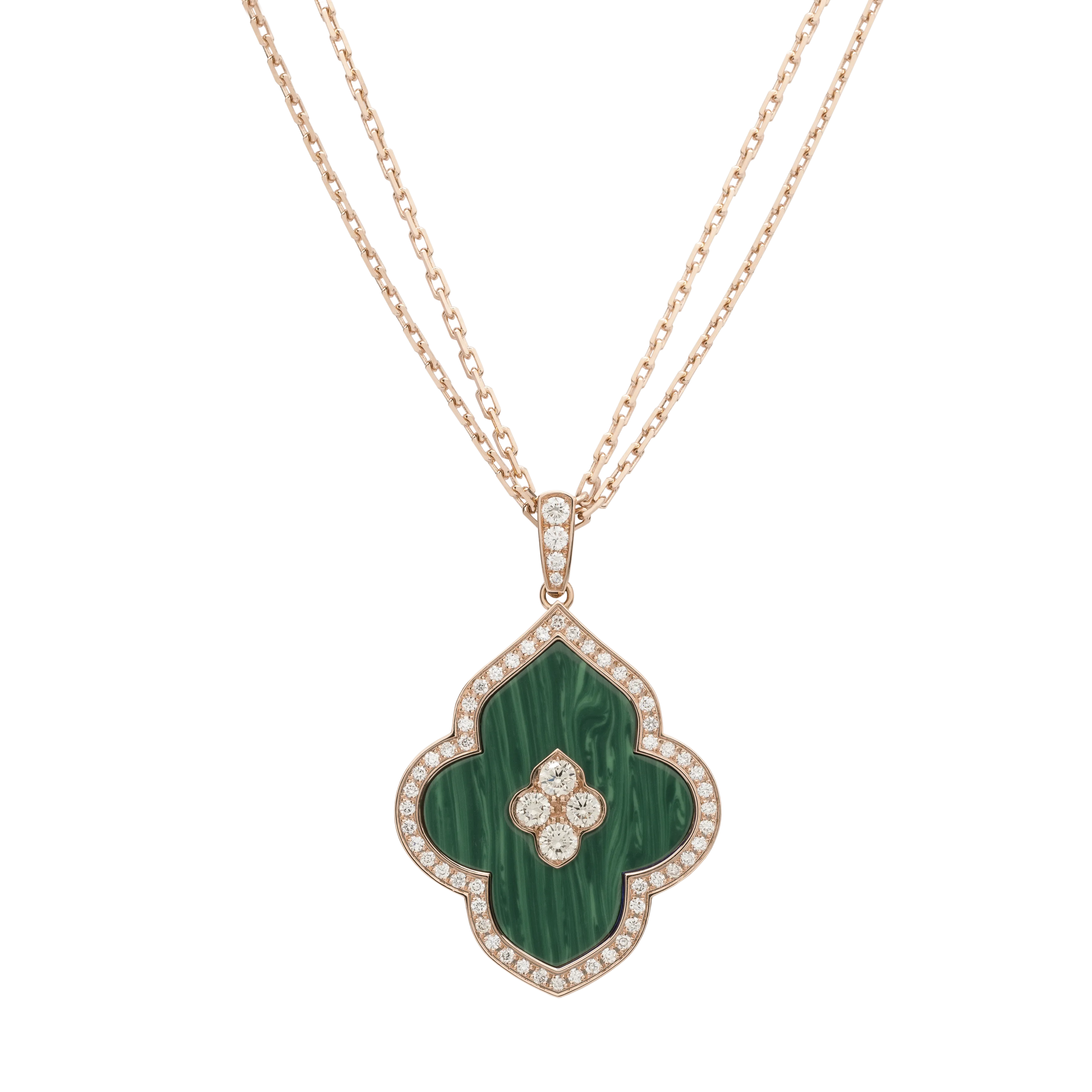 LUCE COLOUR - PENDANT SEMI PAVE ROSE GOLD MALACHITE & 4 DIAMONDS L