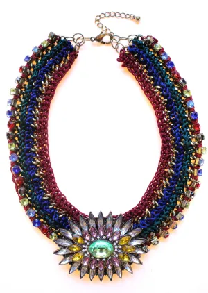 Luxe Chunky Woven & Crystal Statement Necklace