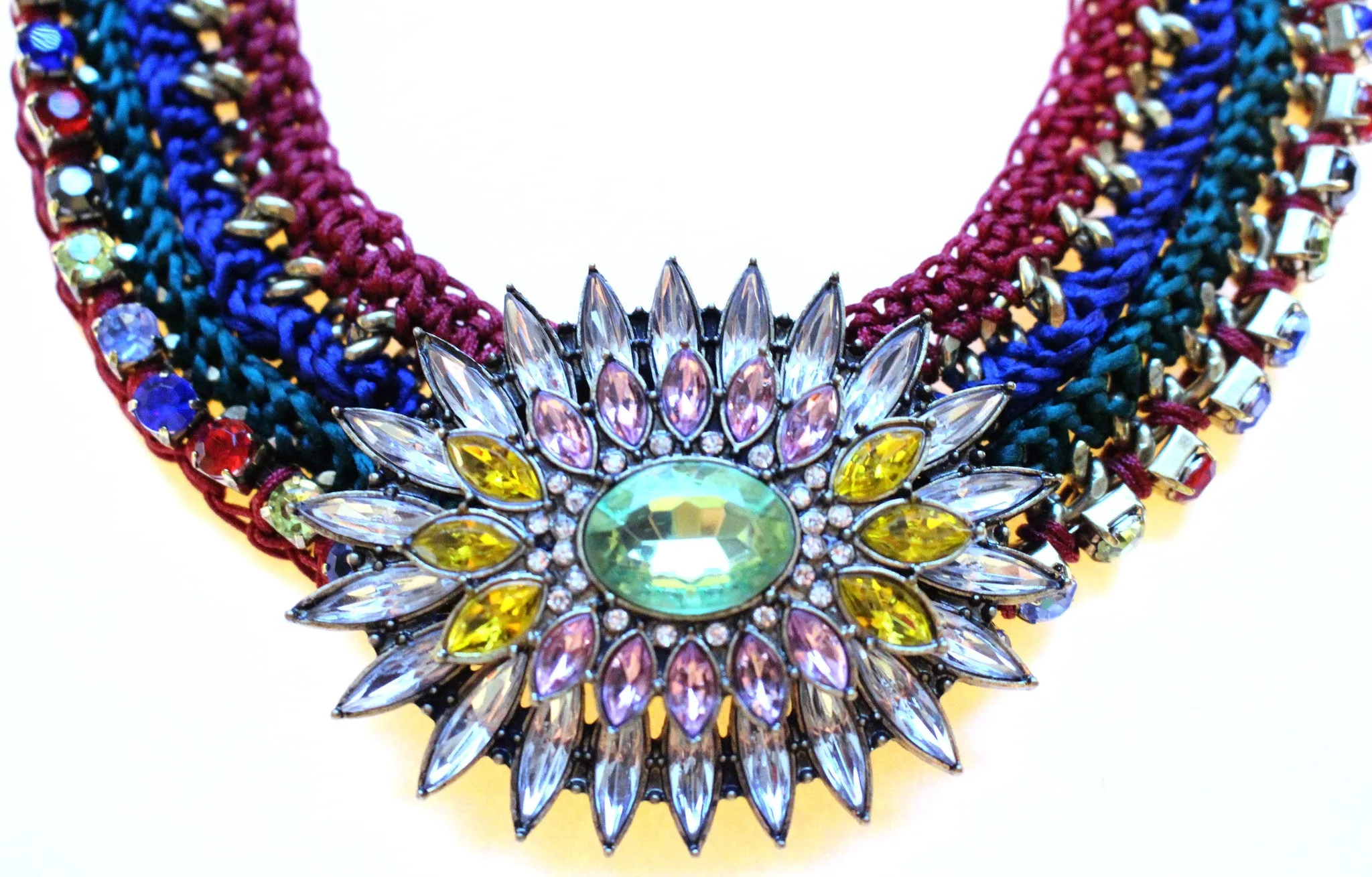 Luxe Chunky Woven & Crystal Statement Necklace