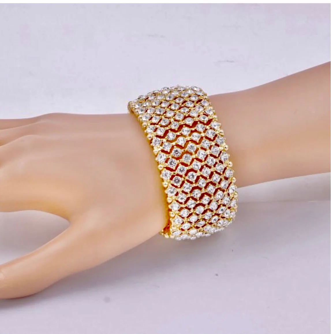 Megan-clear gold bubble stretch rhinestone bracelet