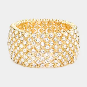 Megan-clear gold bubble stretch rhinestone bracelet