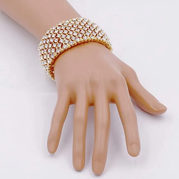 Megan-clear gold bubble stretch rhinestone bracelet