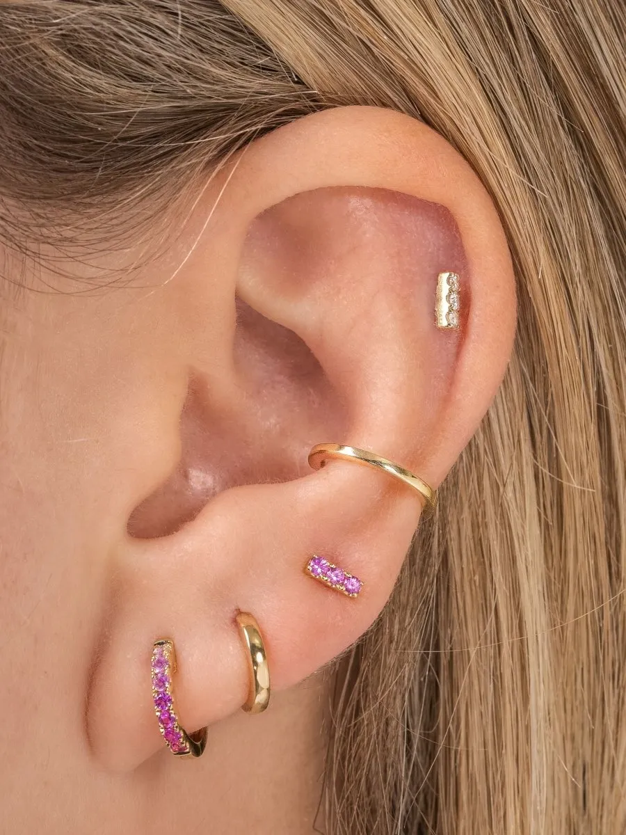 Mini Pink Sapphire Bar Stud Earrings 14K