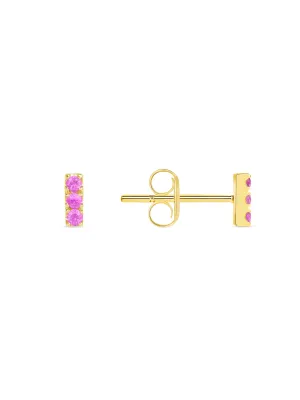 Mini Pink Sapphire Bar Stud Earrings 14K