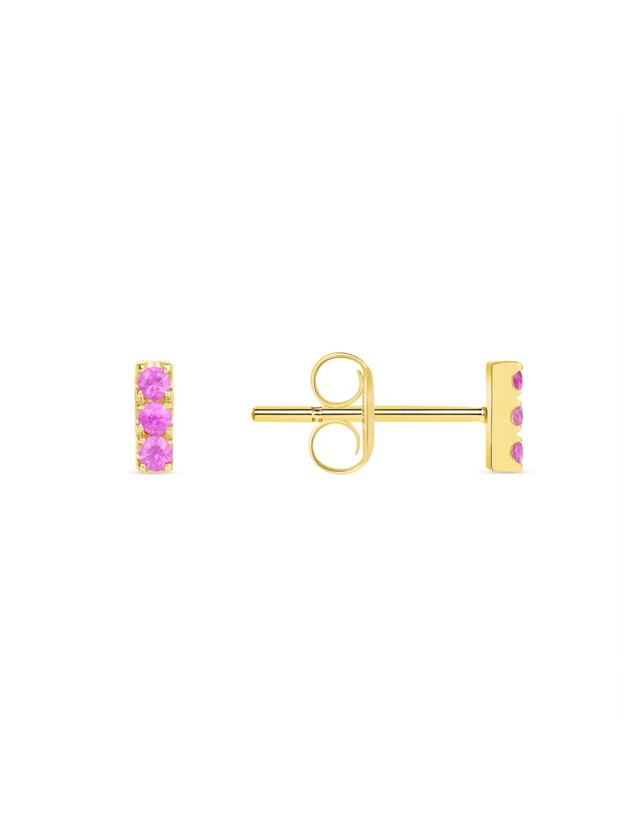 Mini Pink Sapphire Bar Stud Earrings 14K