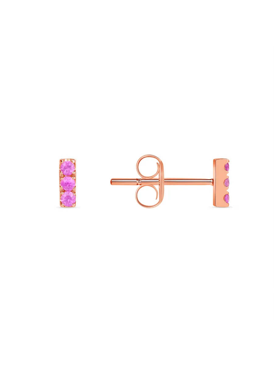 Mini Pink Sapphire Bar Stud Earrings 14K