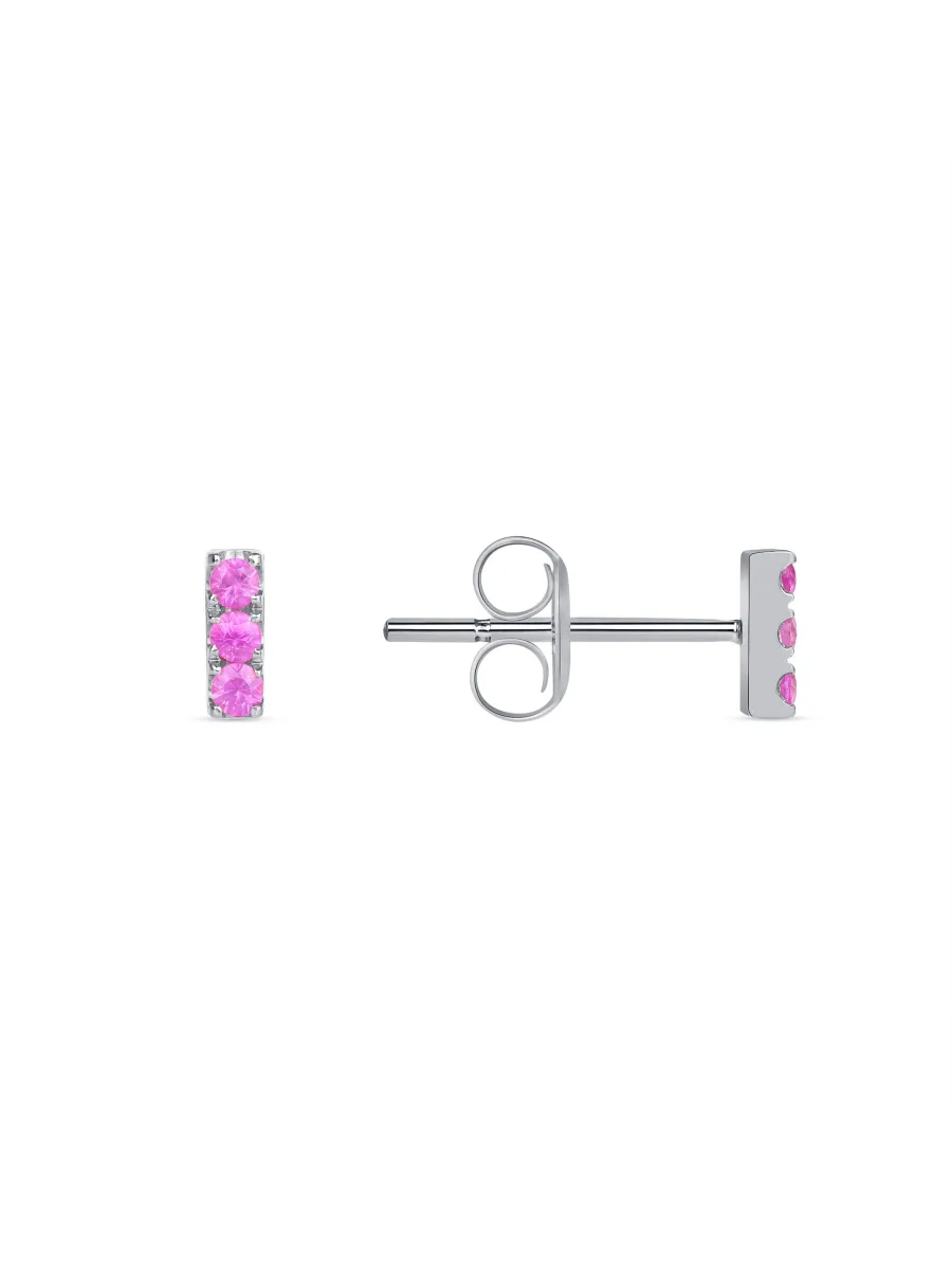 Mini Pink Sapphire Bar Stud Earrings 14K