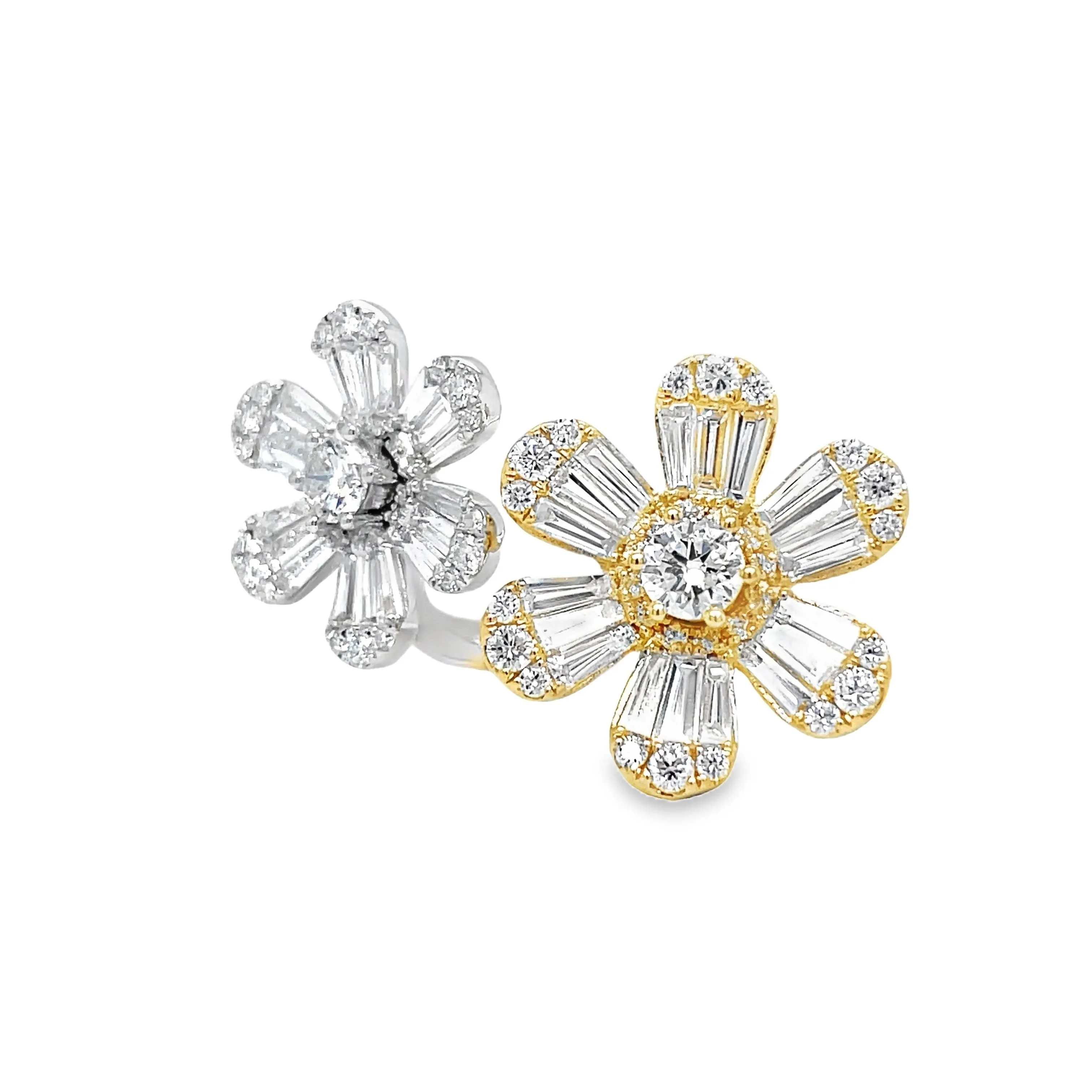 Mix Cut Diamond Floating Double Daisy Flower Ring