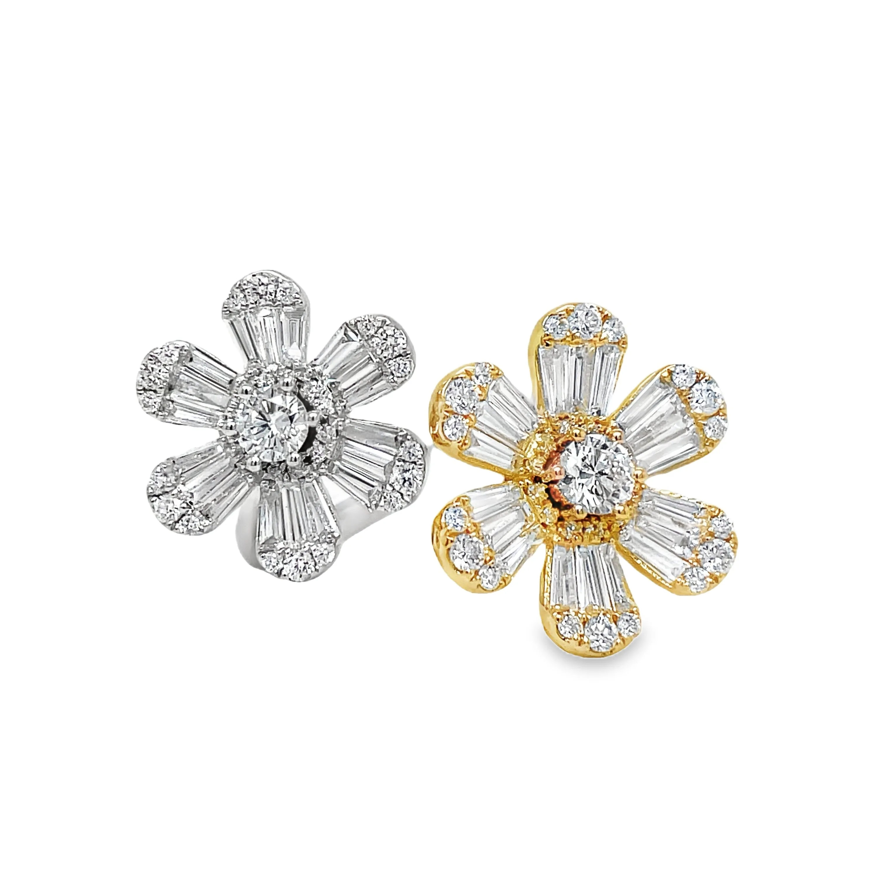 Mix Cut Diamond Floating Double Daisy Flower Ring