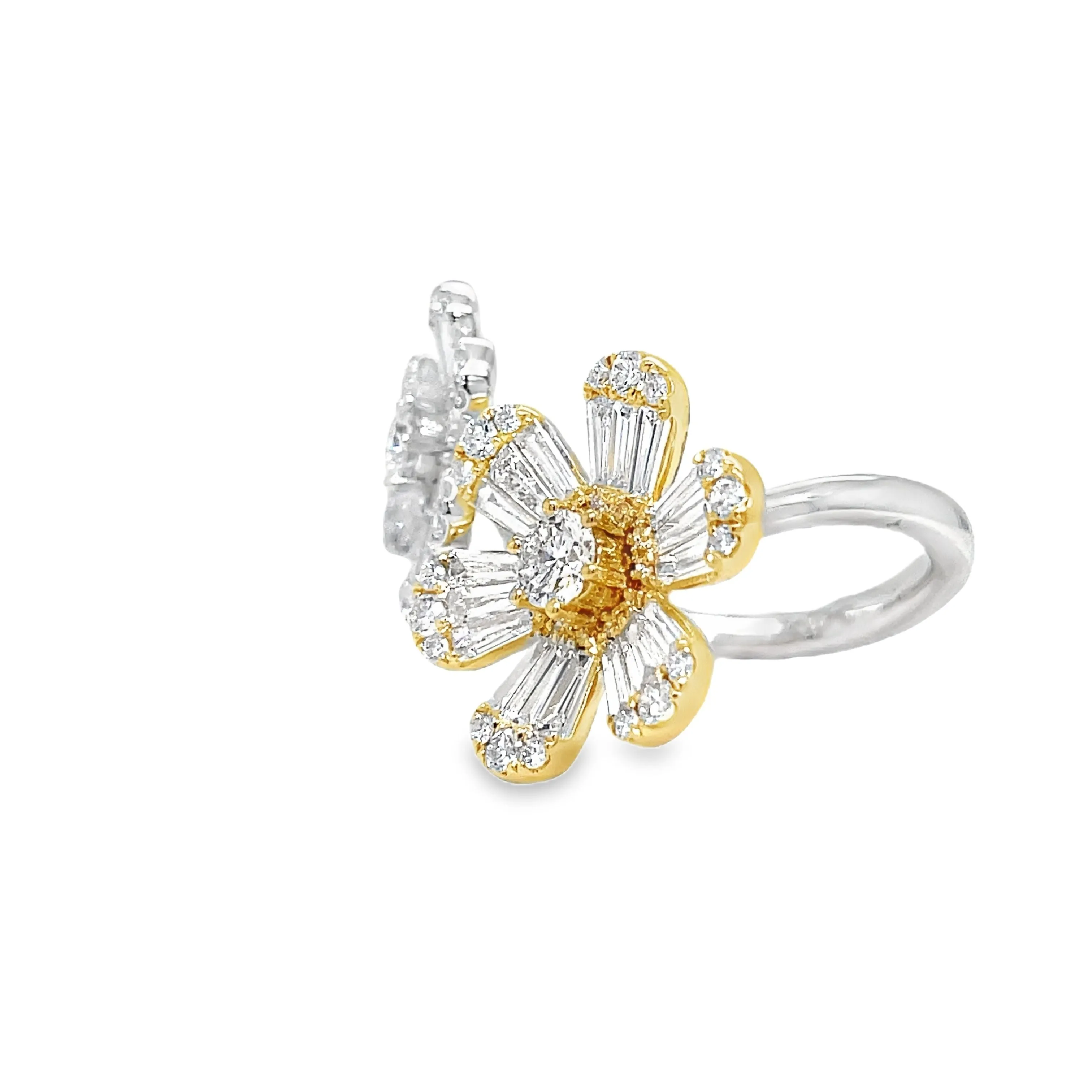 Mix Cut Diamond Floating Double Daisy Flower Ring