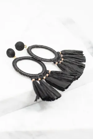 Mud Pie: Raffia Black Tassel Earrings