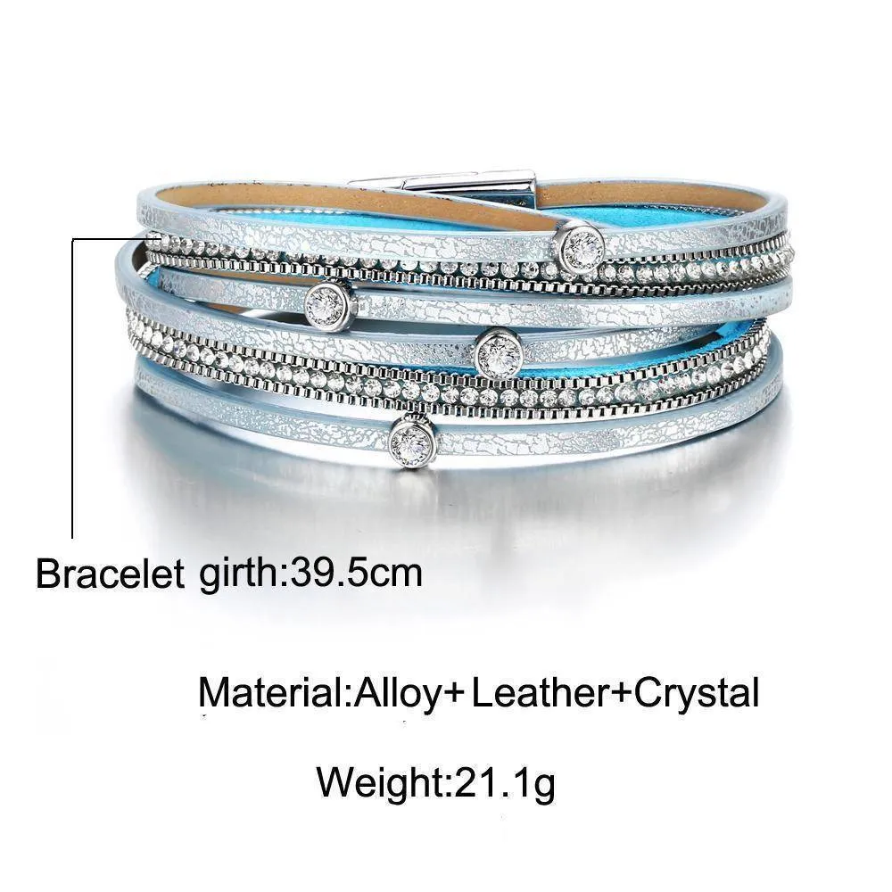 Multiple Layers Charms Leather Bracelets&Bangles for Women Vintage Crystal Stone Leaf Feather Female Jewelry