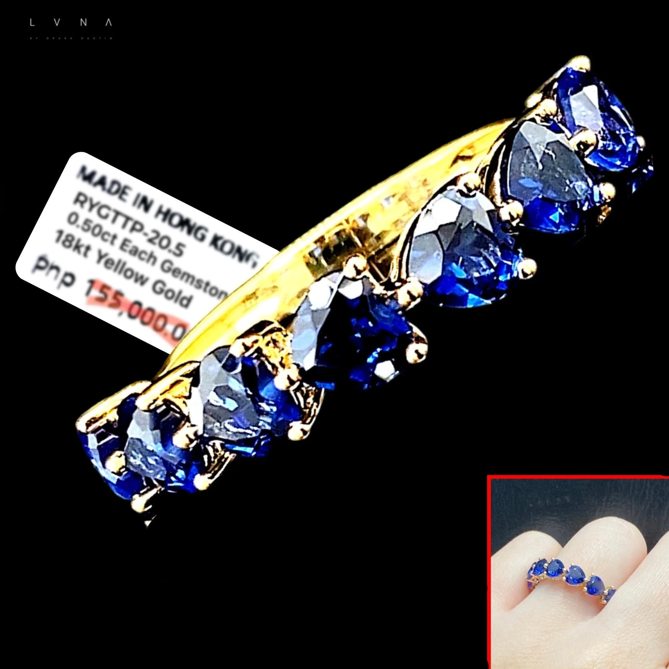 NEW Blue Sapphire Gemstones Heart Half Eternity Gemstones Ring 18kt