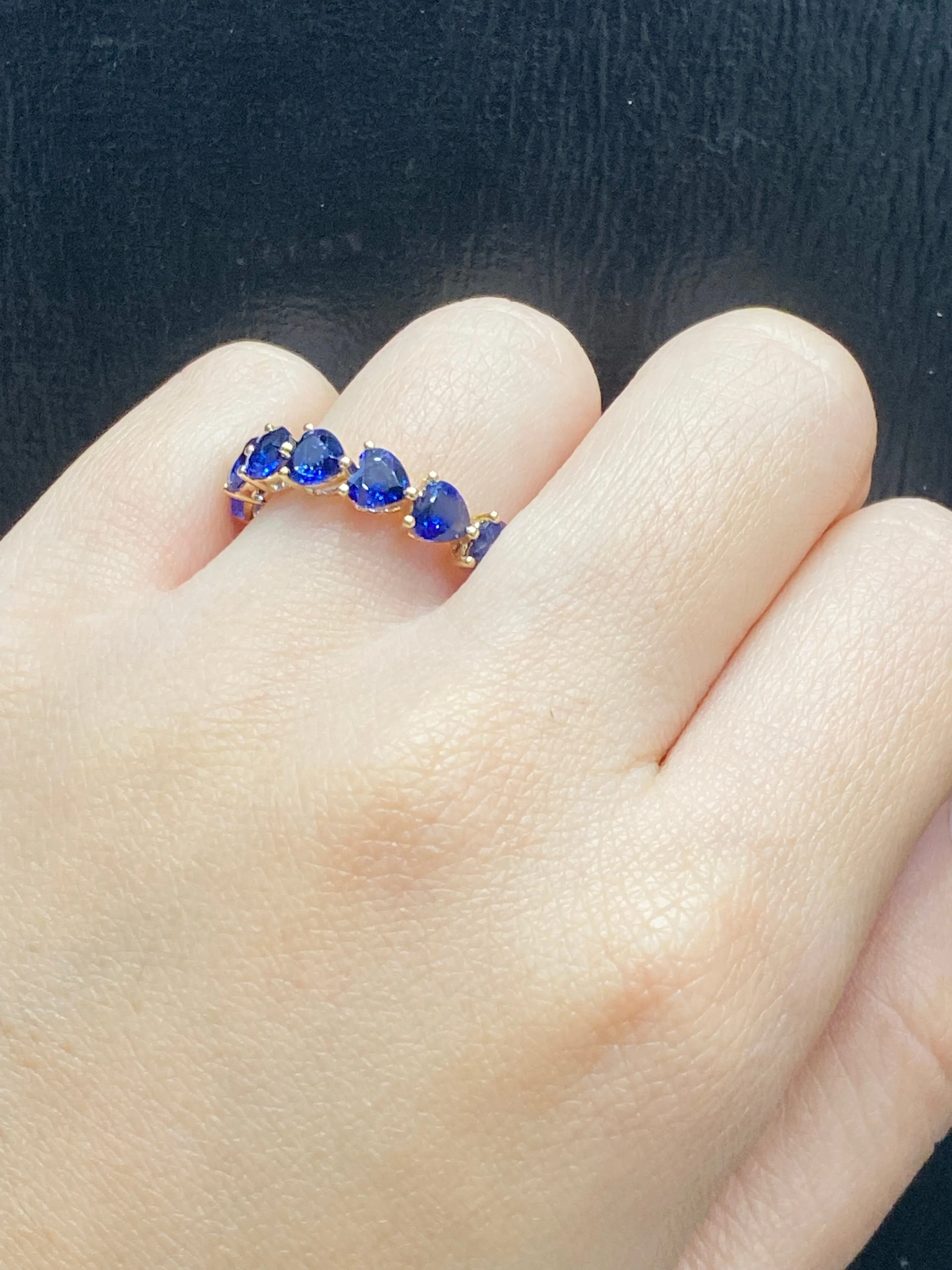 NEW Blue Sapphire Gemstones Heart Half Eternity Gemstones Ring 18kt