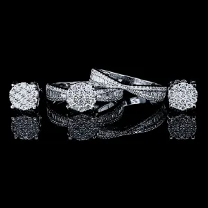 NEW Classic Round Paved Twin Pair Diamond Jewelry Set 14kt