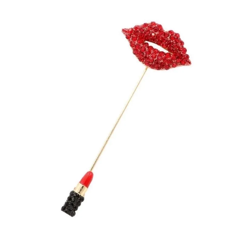 New Fashion Sexy Red Lipstick Lips Diamond Oil Drip Alloy Brooch