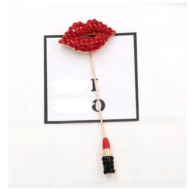 New Fashion Sexy Red Lipstick Lips Diamond Oil Drip Alloy Brooch