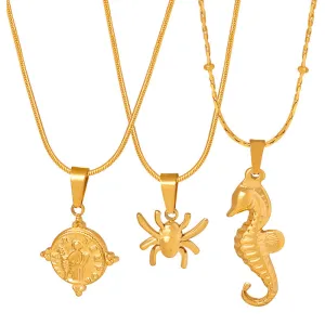 Niche Animal Pendant Necklace with Titanium Steel and Real Gold Accents