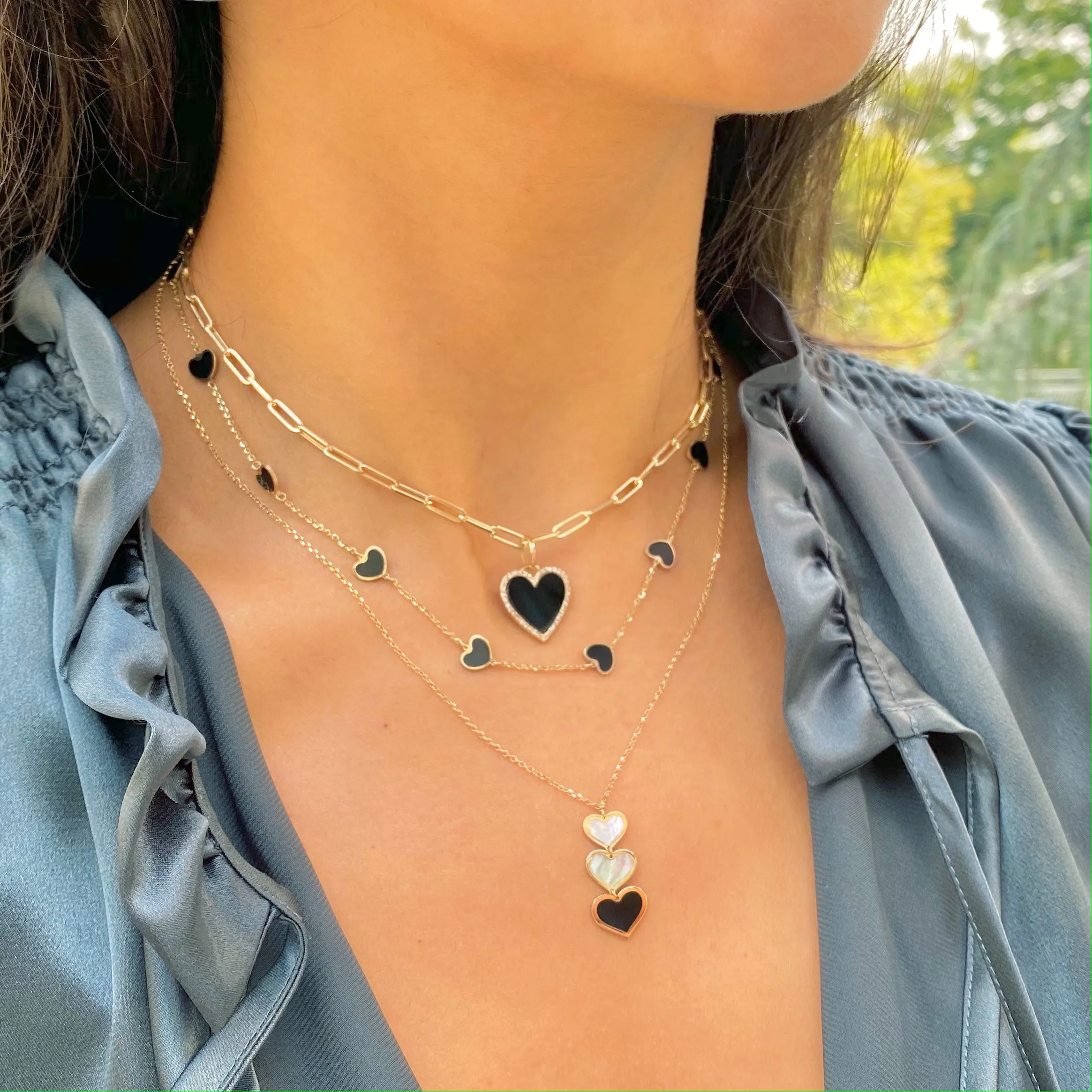 Onyx Heart Station Necklace