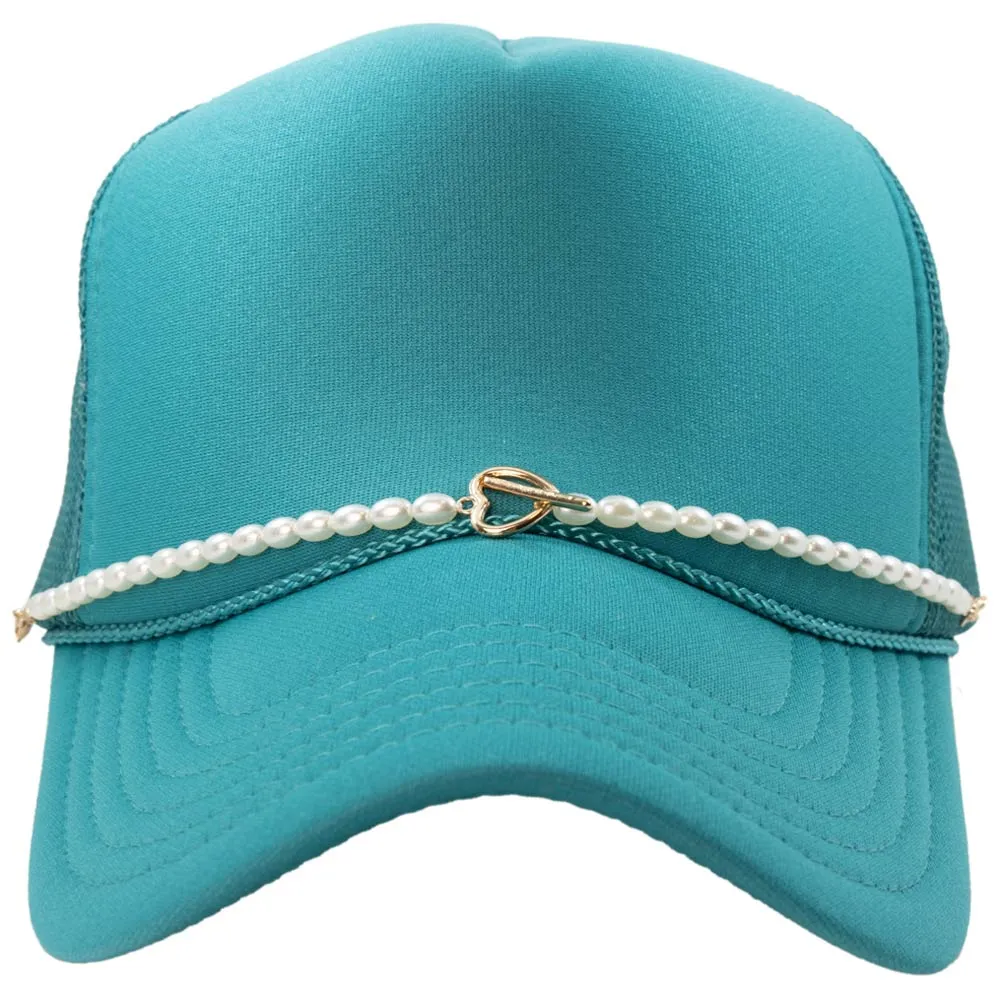 Oval Pearls with Gold Heart Wholesale Hat Chain