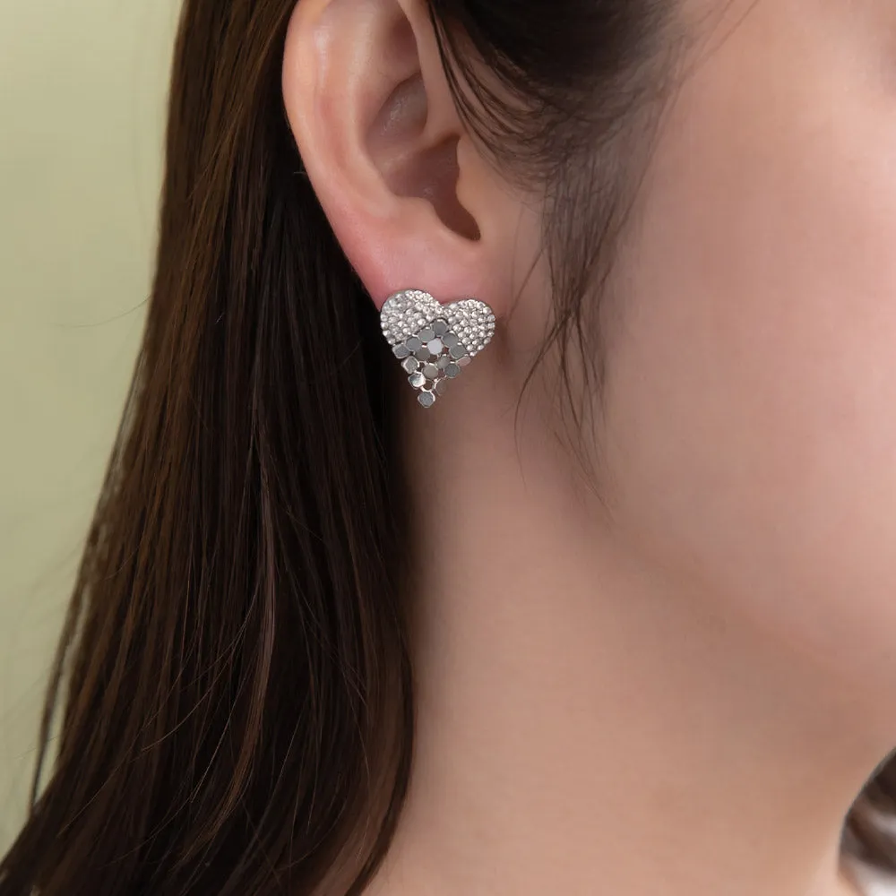 Pave and Mesh Textured Heart Earrings