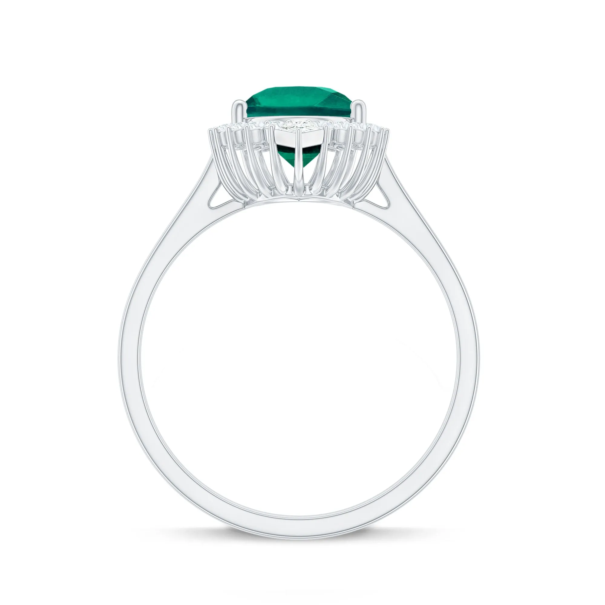 Pear Cut Created Emerald Halo Cocktail Ring with Diamond