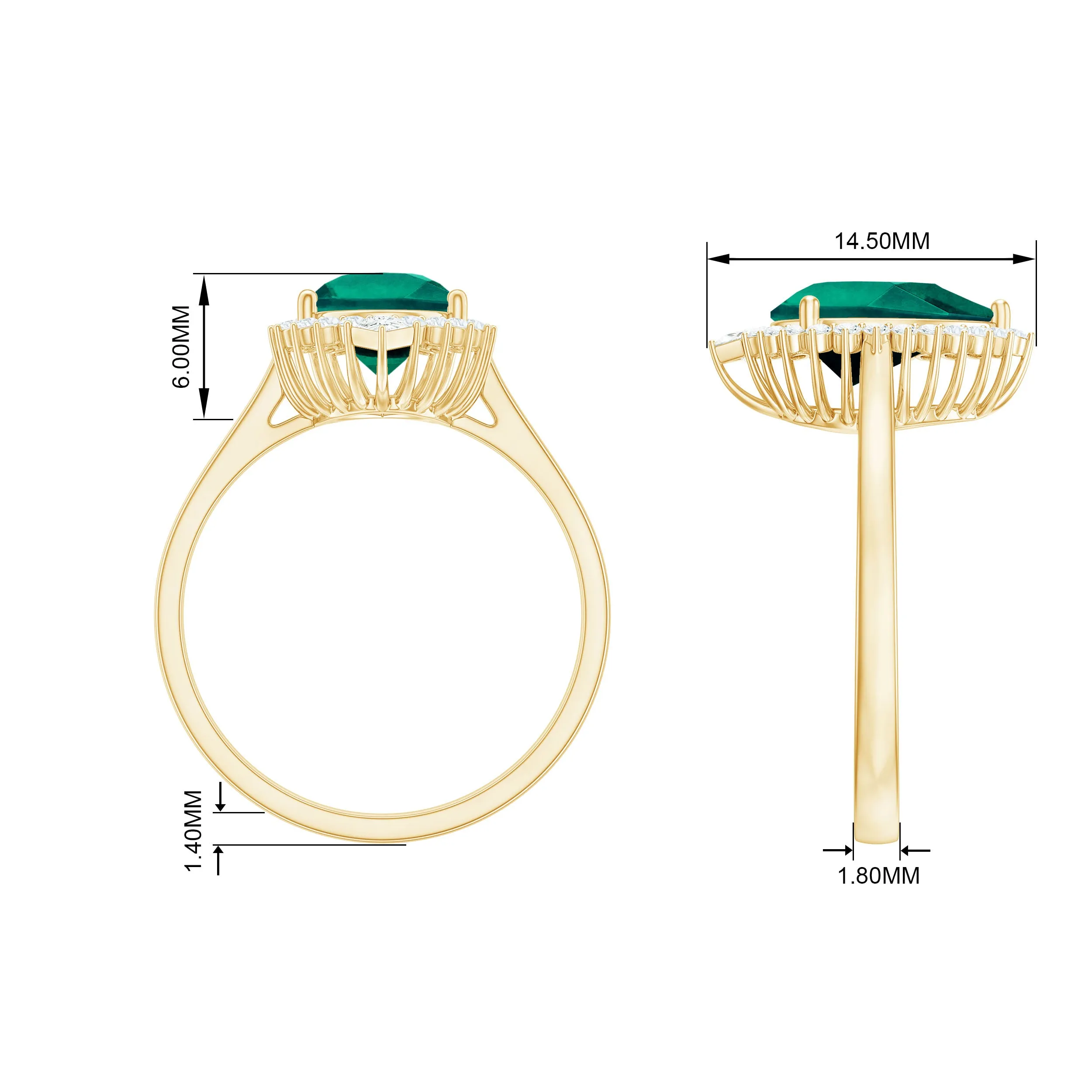 Pear Cut Created Emerald Halo Cocktail Ring with Diamond