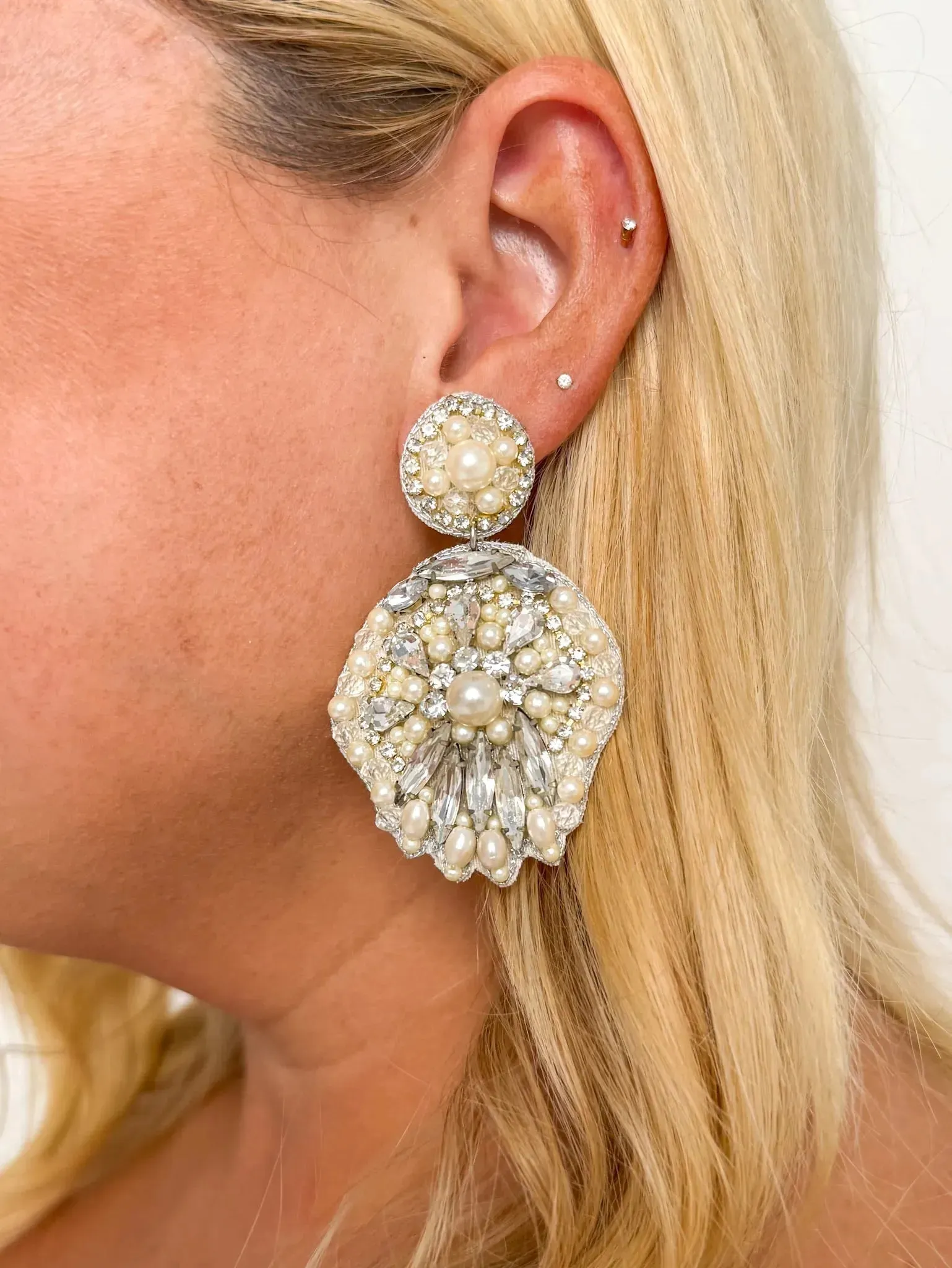 Pearl & Rhinestone Floral Earrings