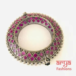 Pink Ethnic Silver Oxidized Bracelet/ Ethnic Bracelet /Size 2.4, 2.6