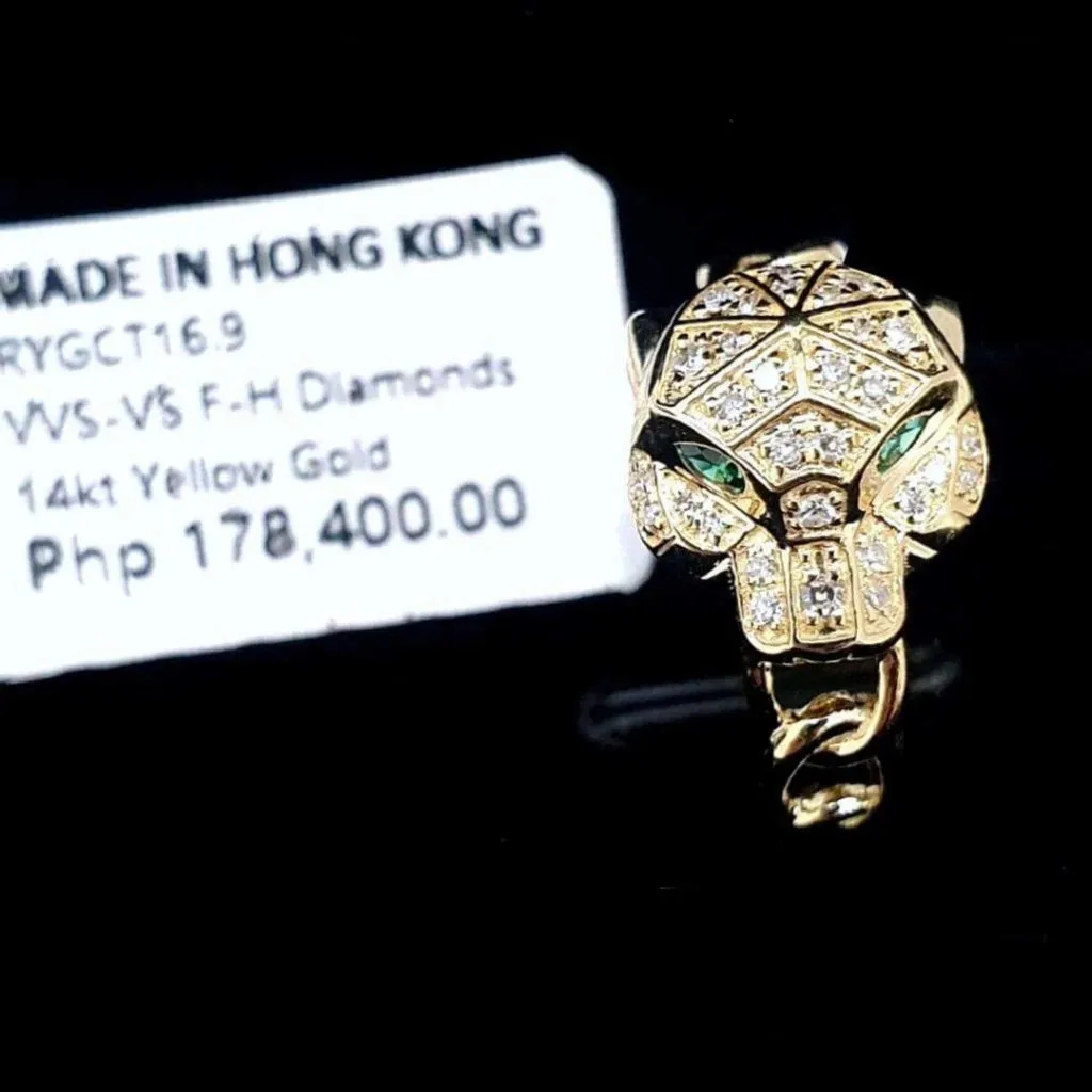 PREORDER | Golden Panther Paved Diamond Ring 14kt