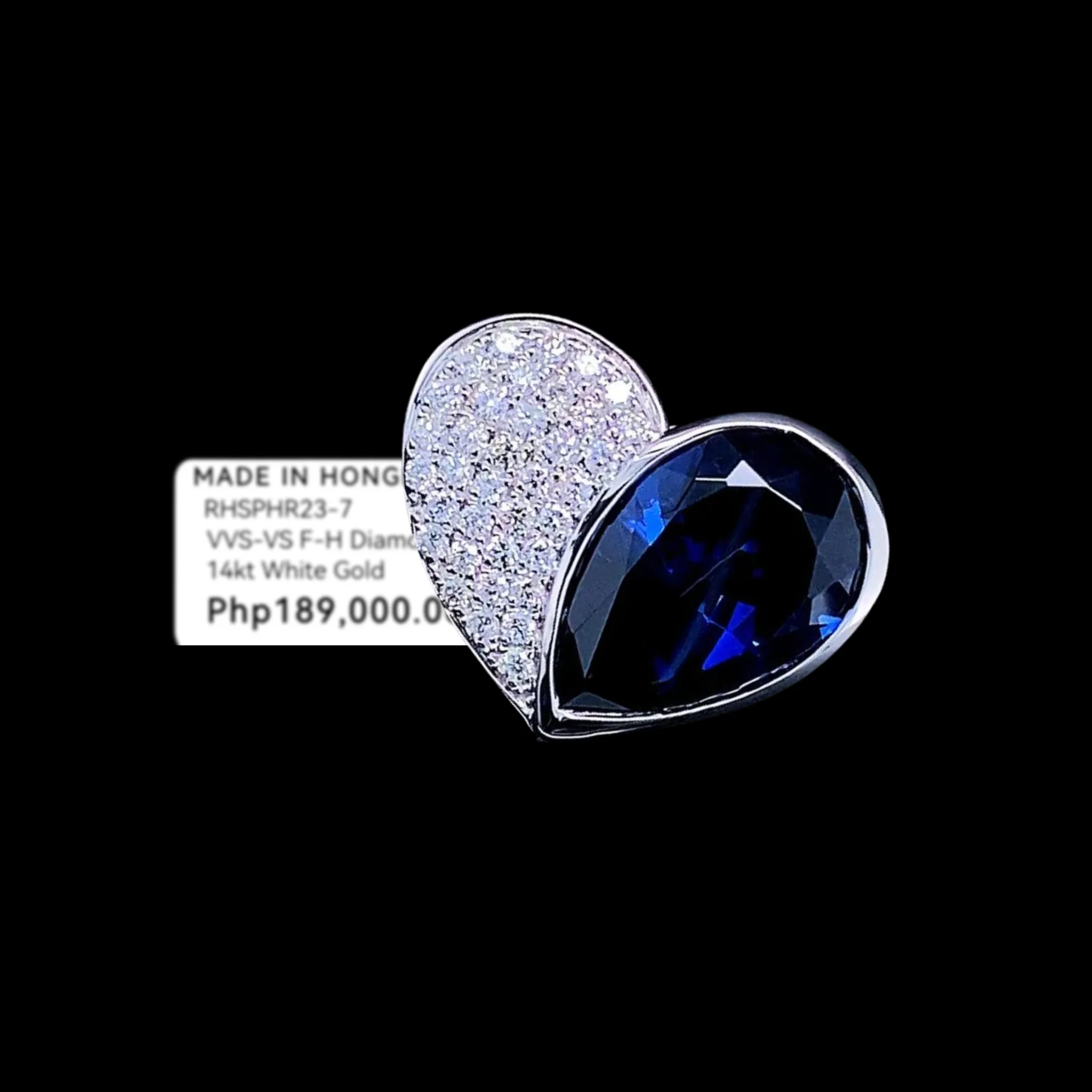 PREORDER | Half Heart Paved Blue Sapphire Gemstones Diamond Ring 14kt