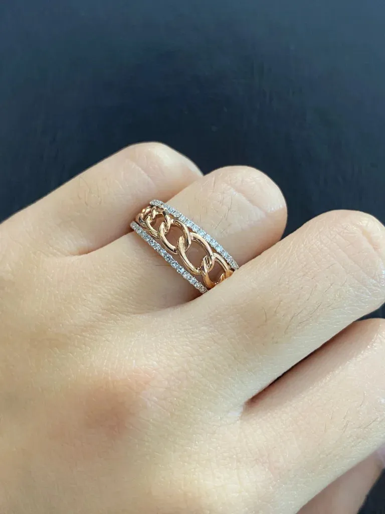 PREORDER | Rose Chain Paved Diamond Ring 14kt