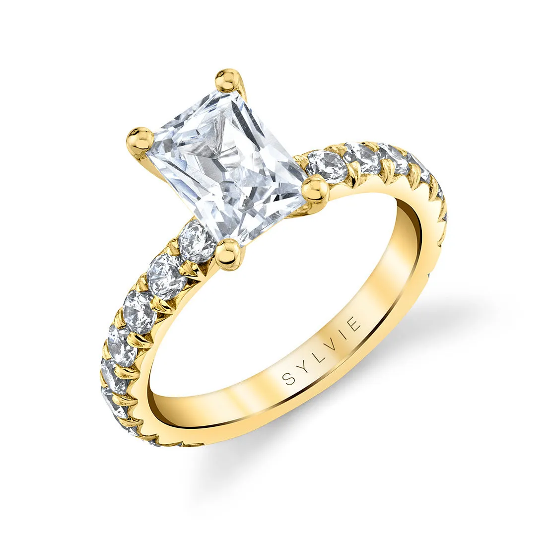 Radiant Cut Classic Wide Band Engagement Ring - Marlise 18k Gold Yellow