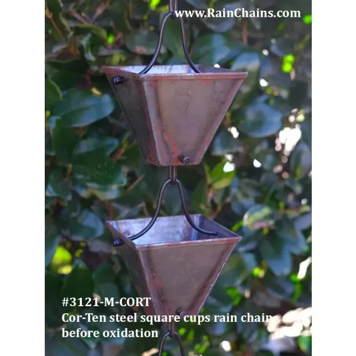 Rain Chain Medium Square Cups - COR-TEN™