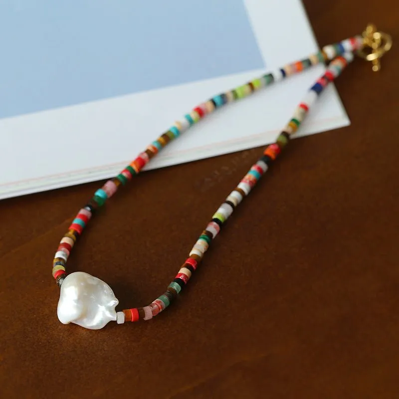 Rainbow Stone Baroque Pearl Necklace