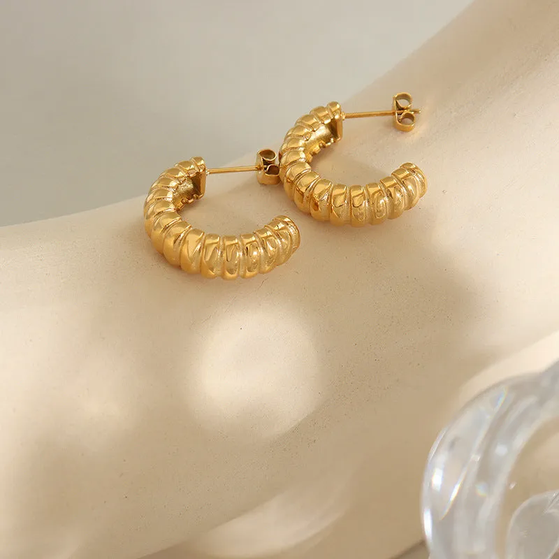 Retro Chic Titan Gold Threaded Earrings - Women's Statement Geometric Ear Accessories