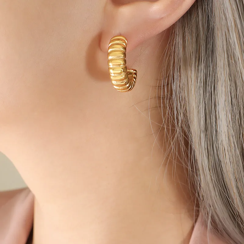 Retro Chic Titan Gold Threaded Earrings - Women's Statement Geometric Ear Accessories