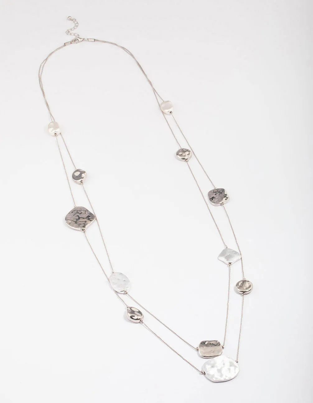 Rhodium Organic Round Circle Layered Necklace