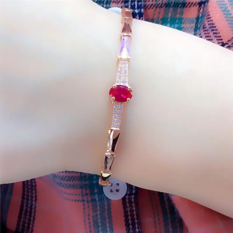 Rose Gold Crystal Ruby Cuff Bracelet