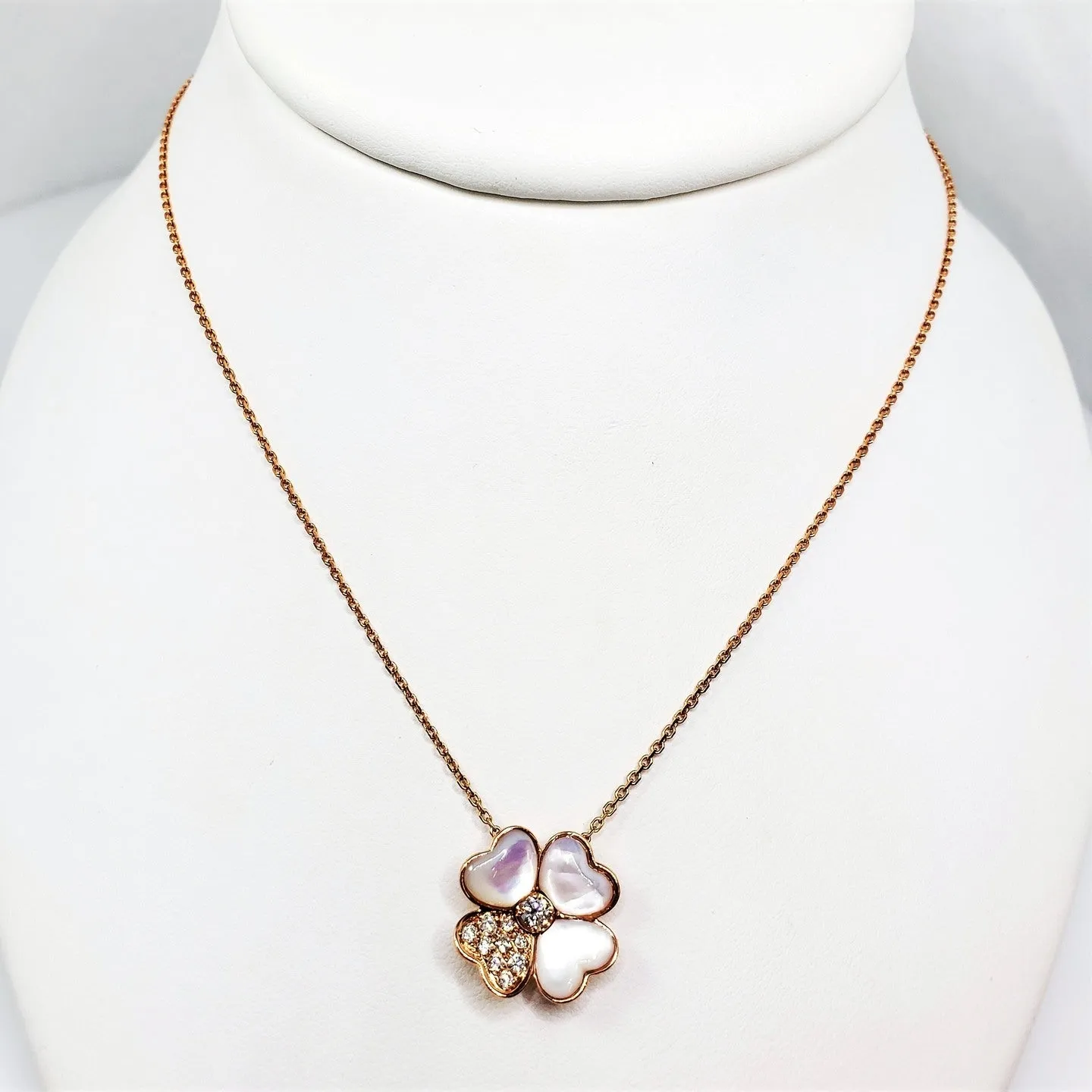 Rose Gold Necklace Mop Diamond Clover Pendant