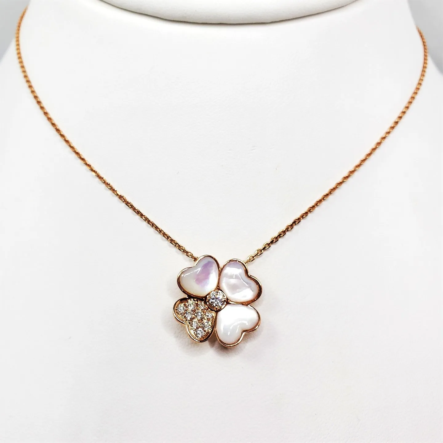 Rose Gold Necklace Mop Diamond Clover Pendant