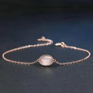 Rose Quartz Sterling Silver S925 Oval Charm Bracelet