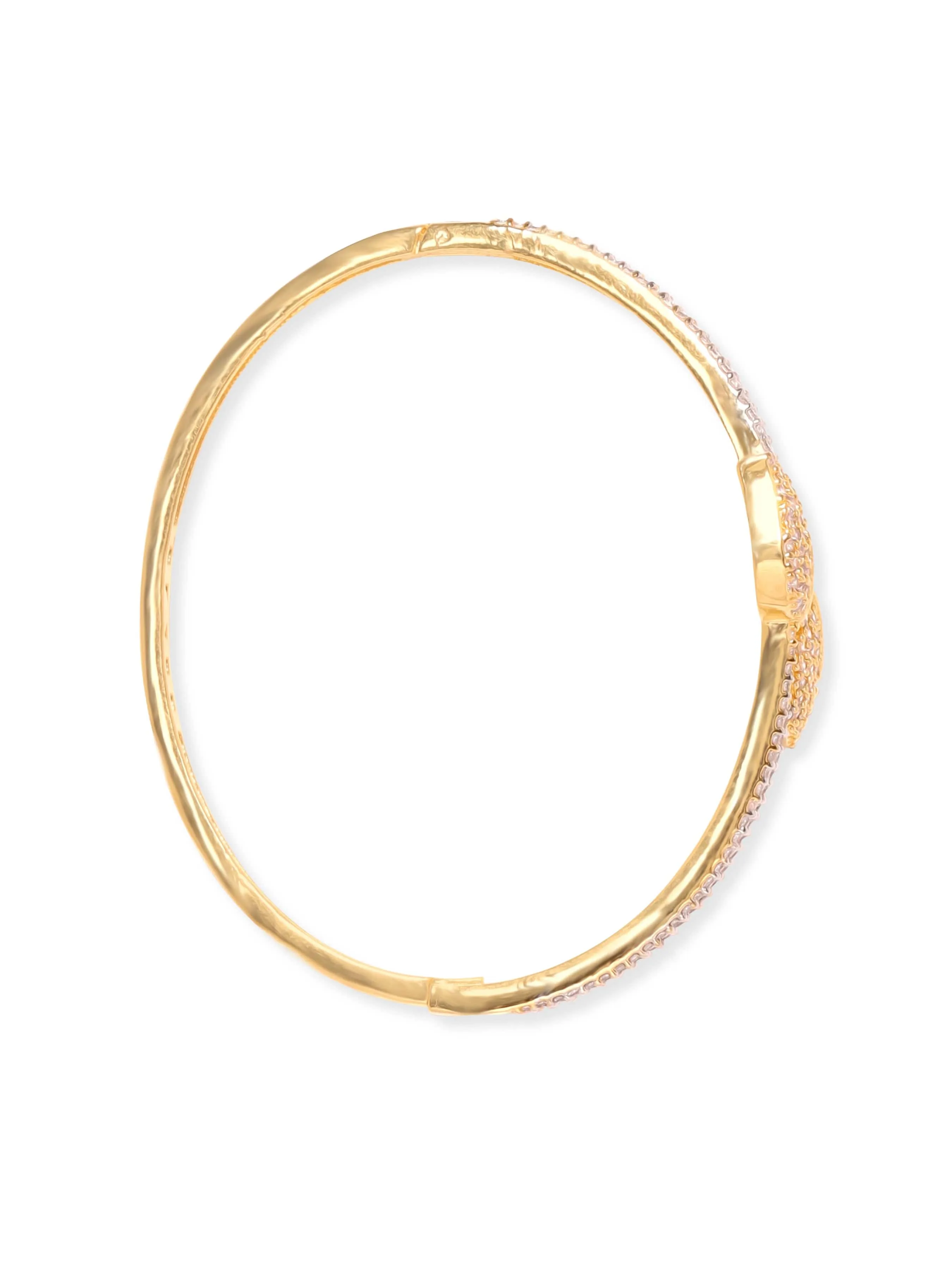 Rubans 22K Gold Plated Zirconia Leaf Motif Sleek Bracelet