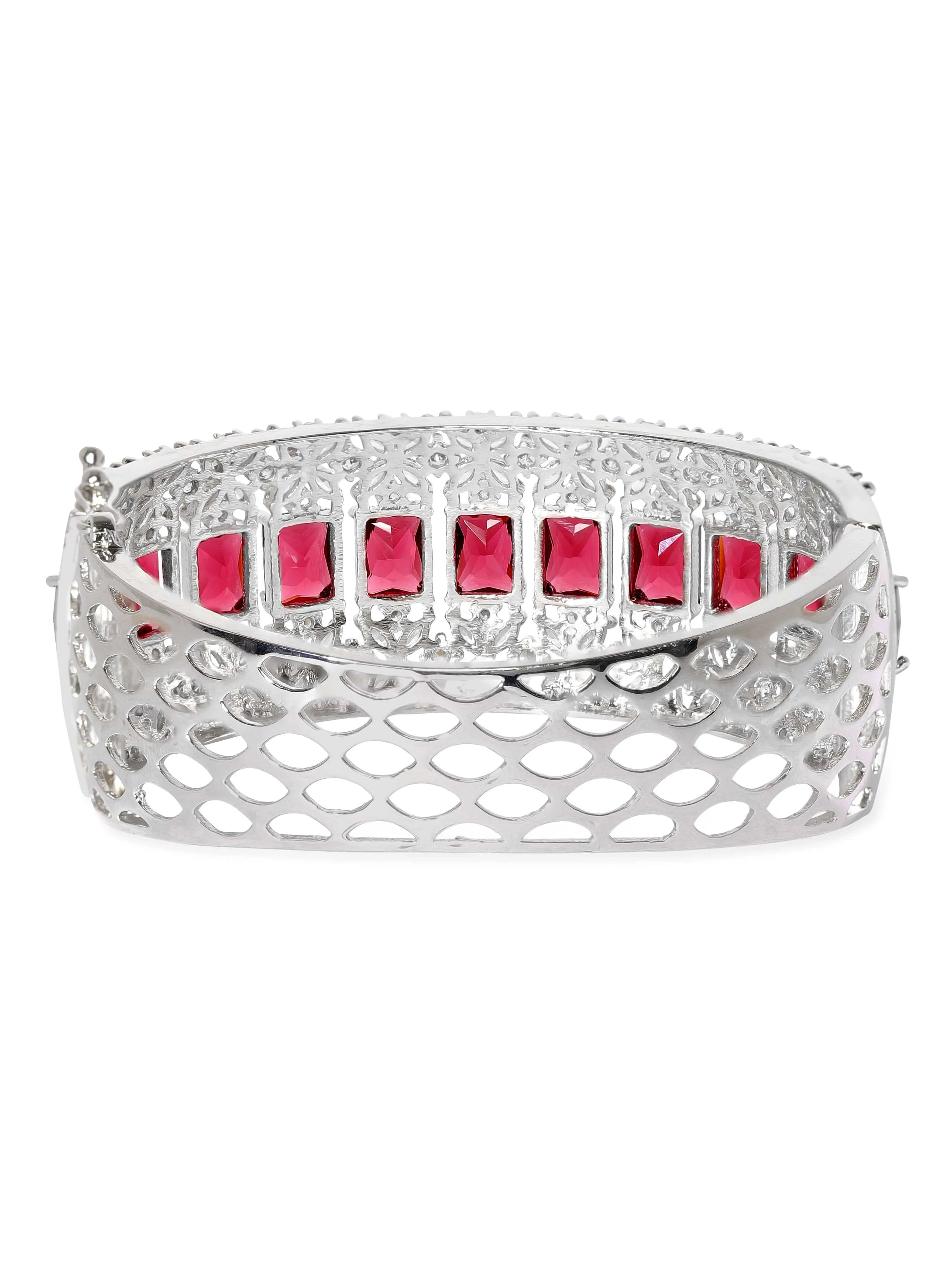 Rubans Rhodium Plated Ruby Red Zirconia Studded Statement Bracelet