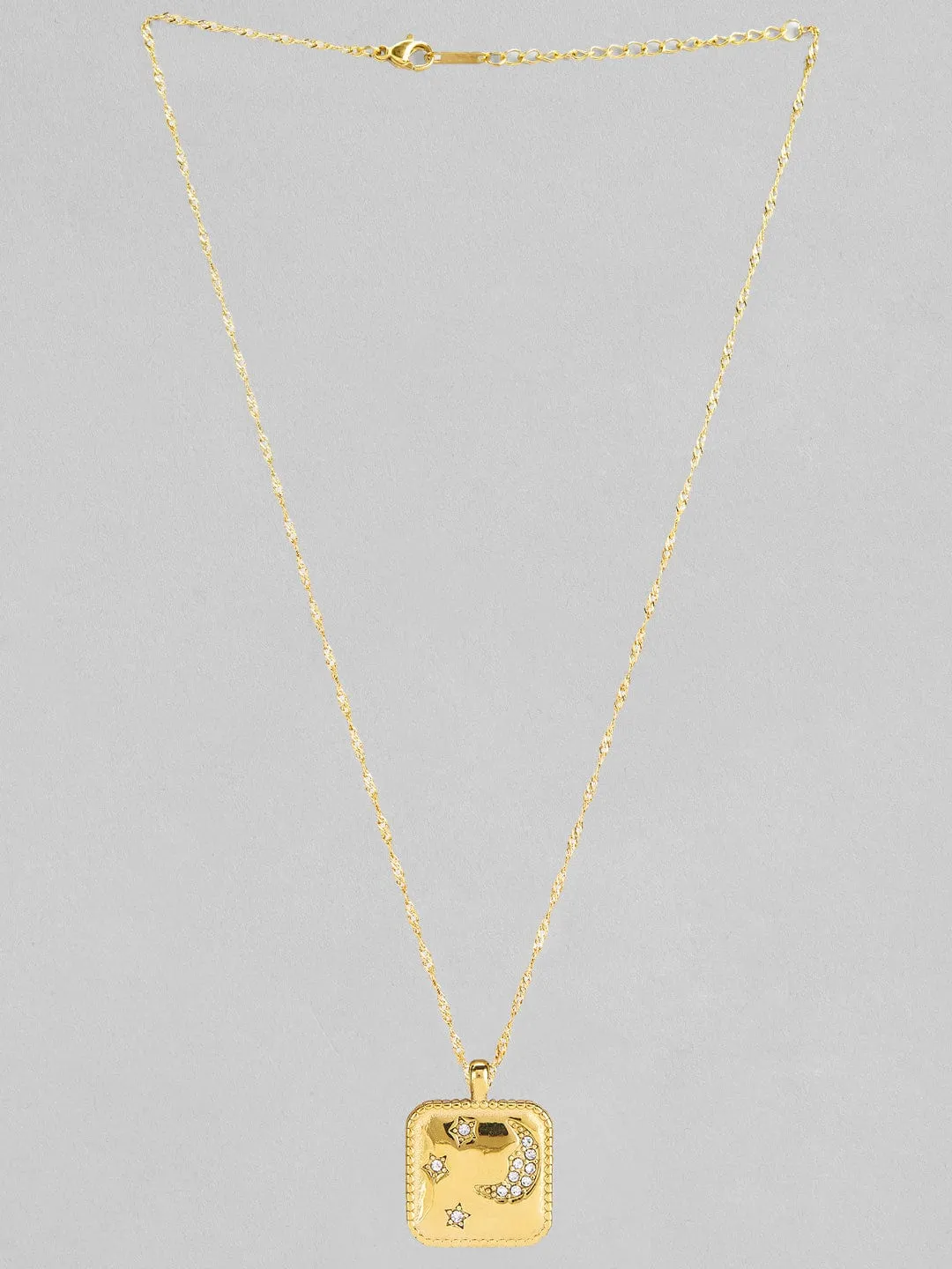 Rubans Voguish 18K Gold Plated Stainless Steel Waterproof Chain With Zircon Studded Geometric Pendant.