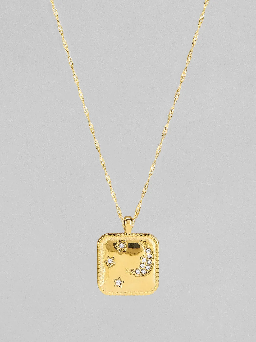 Rubans Voguish 18K Gold Plated Stainless Steel Waterproof Chain With Zircon Studded Geometric Pendant.